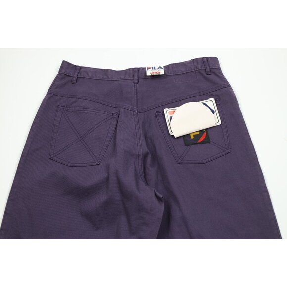 Deadstock Vintage 90s Fila Mens 36x34 Spell Out Baggy Skateboard Jeans Purple - Picture 10 of 13